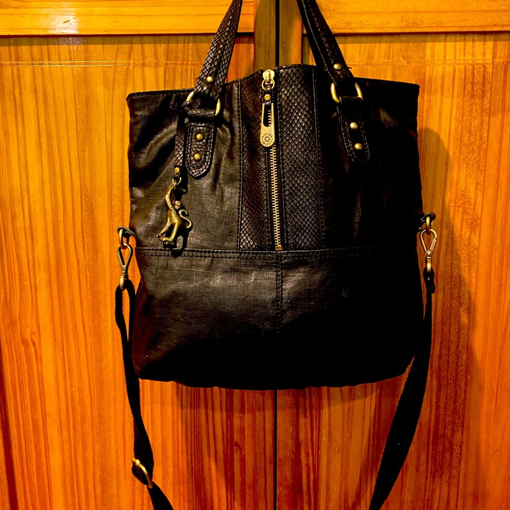 Kipling coated canvas crossbody tote.